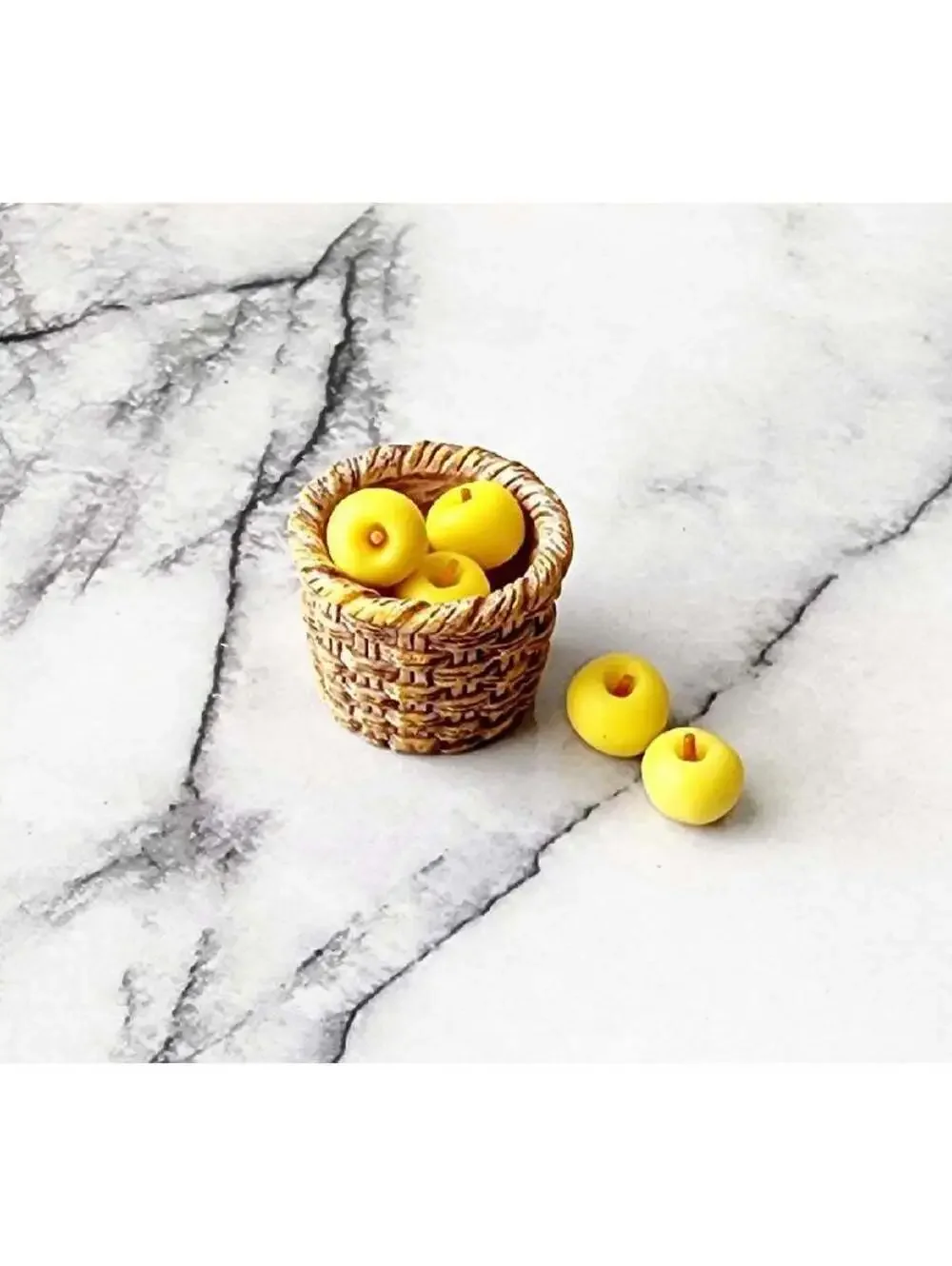 Miniature Dollhouse Fruit Yellow Golden Delicious Apples in Basket
